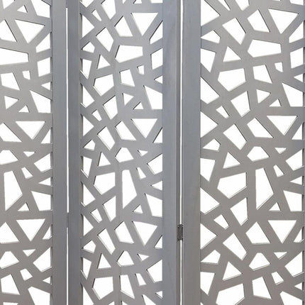50" Gray Solid Wood Folding Three Panel Screen Room Divider HomeRoots