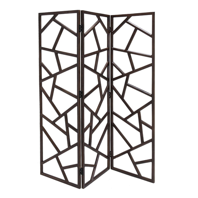 70" Brown Solid Wood Folding Three Panel Screen Room Divider HomeRoots