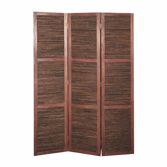 67" Brown Solid and Manufactured Wood Folding Three Panel Screen Room Divider HomeRoots