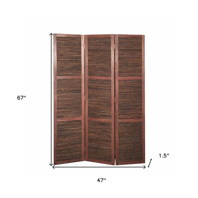 67" Brown Solid and Manufactured Wood Folding Three Panel Screen Room Divider HomeRoots