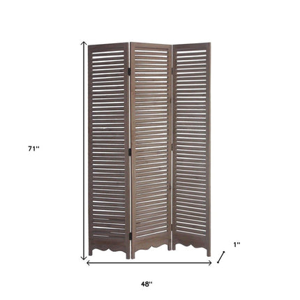 71" Brown Folding Three Panel Screen Room Divider HomeRoots