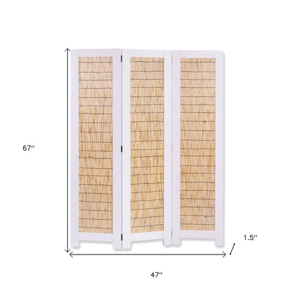 67" Natural And White Wood Folding Three Panel Screen Room Divider HomeRoots