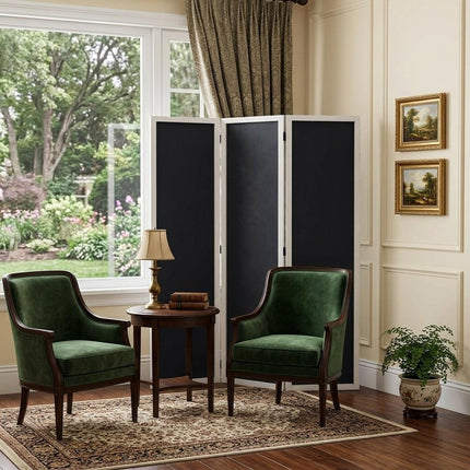 67" Black and White Chalkboard Wood Folding Three Panel Screen Room Divider HomeRoots