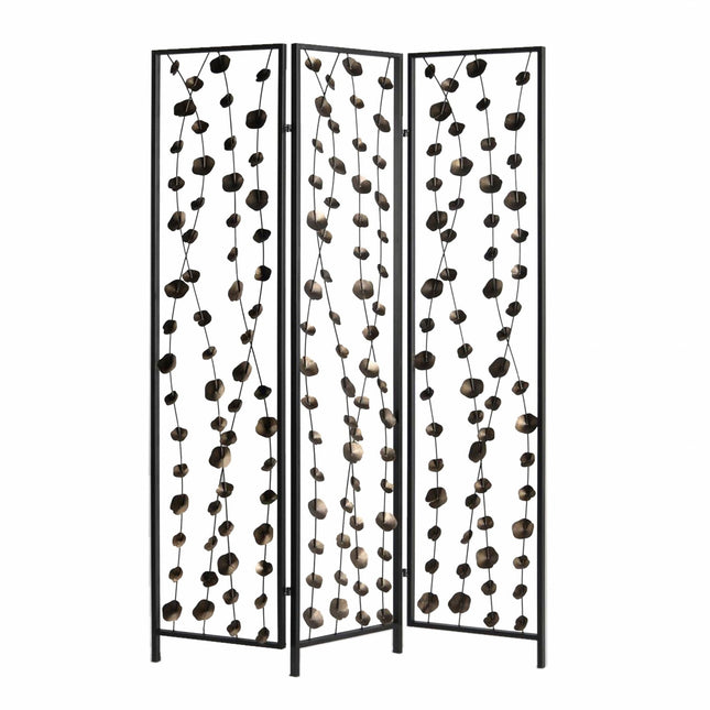 71" Gray Iron Folding Three Panel Screen Room Divider HomeRoots