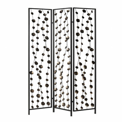 71" Gray Iron Folding Three Panel Screen Room Divider HomeRoots