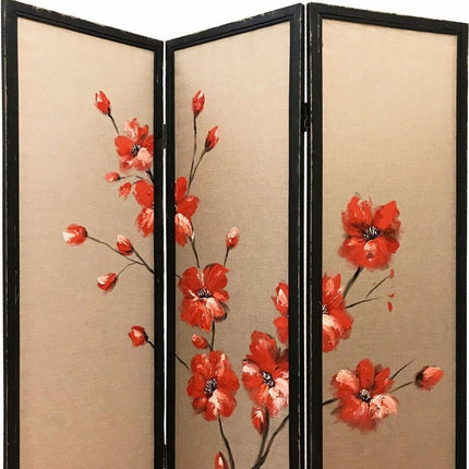 63" Brown Fabric Folding Three Panel Screen Room Divider HomeRoots