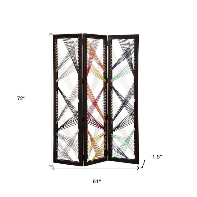 72" Black Fabric Folding Three Panel Screen Room Divider HomeRoots