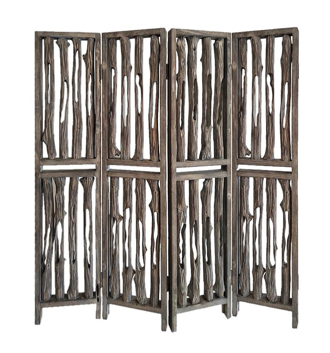 84" Brown Wood Folding Four Panel Screen Room Divider HomeRoots