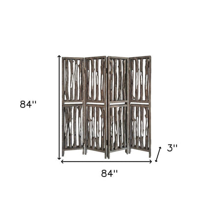 84" Brown Wood Folding Four Panel Screen Room Divider HomeRoots