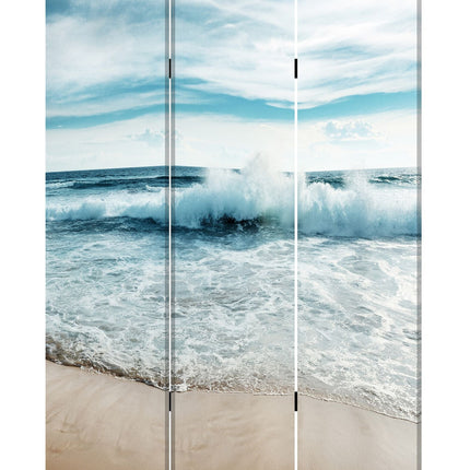 72" Blue and White Canvas Folding Three Panel Screen Room Divider HomeRoots