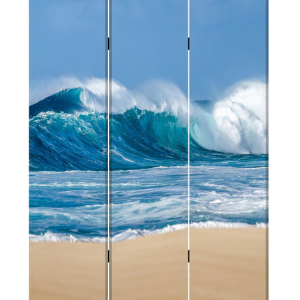 72" Blue and White Canvas Folding Three Panel Screen Room Divider HomeRoots