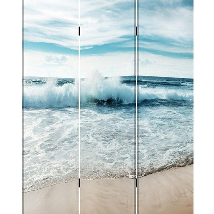 72" Blue and White Canvas Folding Three Panel Screen Room Divider HomeRoots