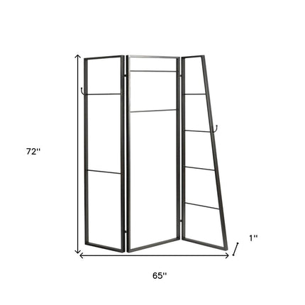 72" Gray Iron Folding Three Panel Screen Room Divider HomeRoots