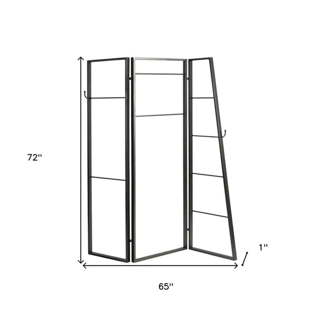 72" Gray Iron Folding Three Panel Screen Room Divider HomeRoots