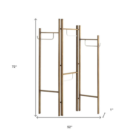 72" Brown Iron Folding Three Panel Screen Room Divider HomeRoots