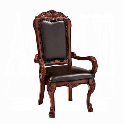 Set of Two Brown Upholstered Faux Leather Queen Anne Back Dining Arm Chairs HomeRoots