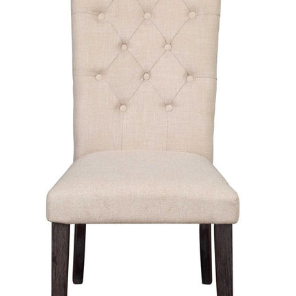 Set of Two Tufted Beige and Espresso Upholstered Linen Dining Side Chairs HomeRoots