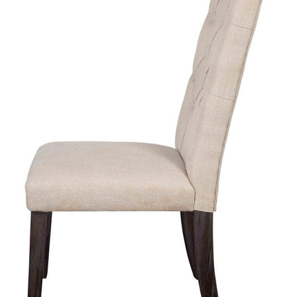 Set of Two Tufted Beige and Espresso Upholstered Linen Dining Side Chairs HomeRoots