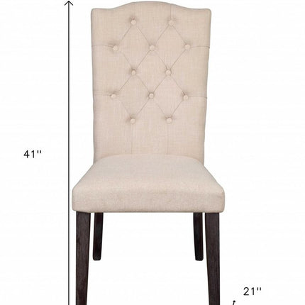 Set of Two Tufted Beige and Espresso Upholstered Linen Dining Side Chairs HomeRoots