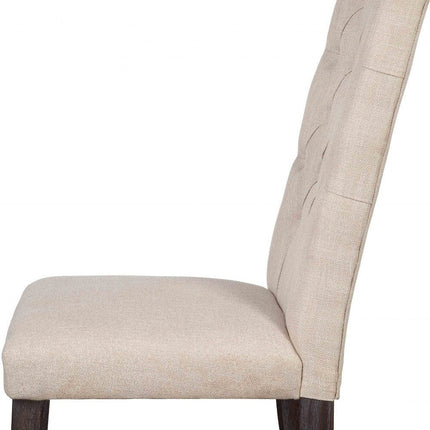 Set of Two Tufted Beige and Espresso Upholstered Linen Dining Side Chairs HomeRoots