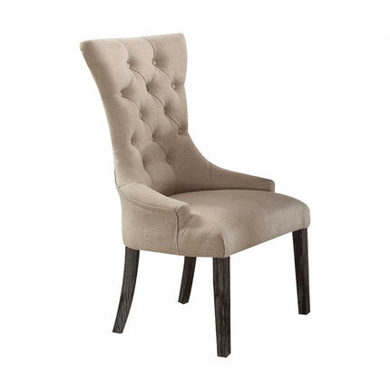 Set of Two 28" Beige and Dark Brown Linen Tufted Parsons Chair HomeRoots