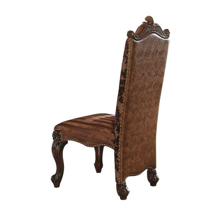 Set of Two Brown Upholstered Faux Leather Queen Anne Back Dining Side Chairs HomeRoots