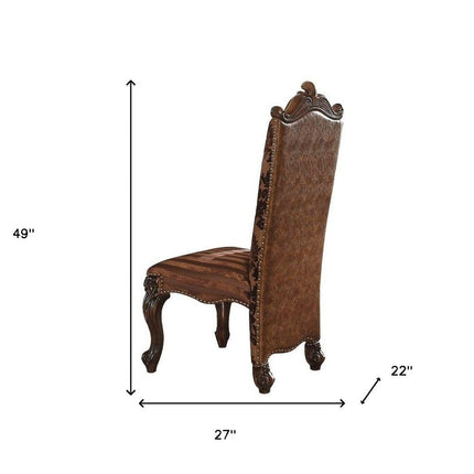 Set of Two Brown Upholstered Faux Leather Queen Anne Back Dining Side Chairs HomeRoots