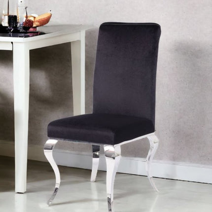 Set of Two Black And Silver Upholstered Fabric Dining Side Chairs HomeRoots