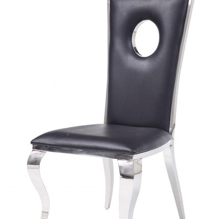 Set of Two Black And Silver Upholstered Faux Leather Dining Side Chairs HomeRoots