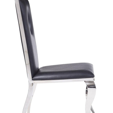 Set of Two Black And Silver Upholstered Faux Leather Dining Side Chairs HomeRoots