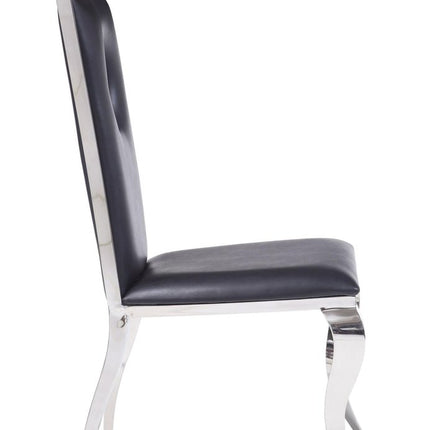 Set of Two Black And Silver Upholstered Faux Leather Dining Side Chairs