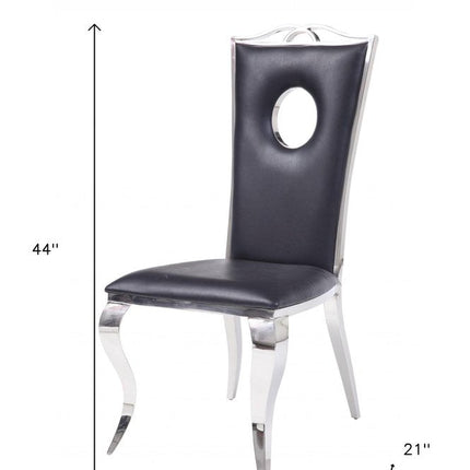 Set of Two Black And Silver Upholstered Faux Leather Dining Side Chairs HomeRoots