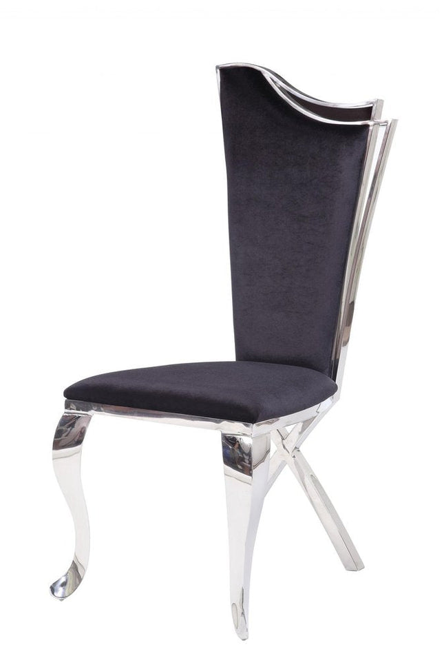 Set of Two Black And Silver Upholstered Fabric Dining Side Chairs HomeRoots