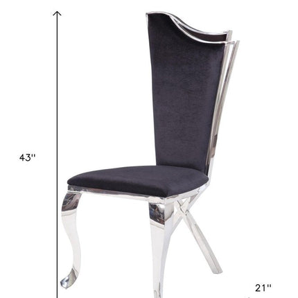 Set of Two Black And Silver Upholstered Fabric Dining Side Chairs HomeRoots