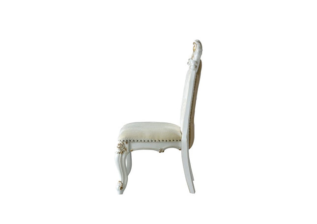 Set of Two 27" Beige and White Faux Leather Damask Side Chair HomeRoots