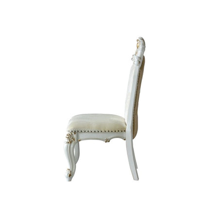 Set of Two 27" Beige and White Faux Leather Damask Side Chair HomeRoots
