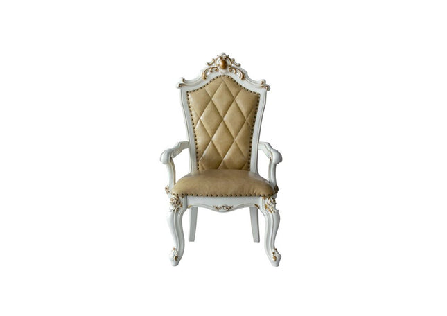 Set of Two 27" Brown and White Faux Leather Tufted Side Chair