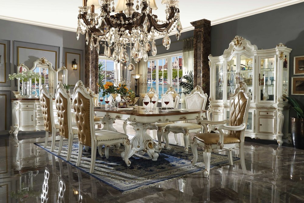 Set of Two 27" Brown and White Faux Leather Tufted Side Chair