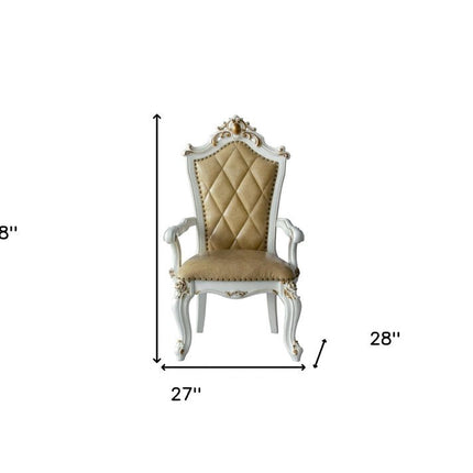 Set of Two 27" Brown and White Faux Leather Tufted Side Chair HomeRoots