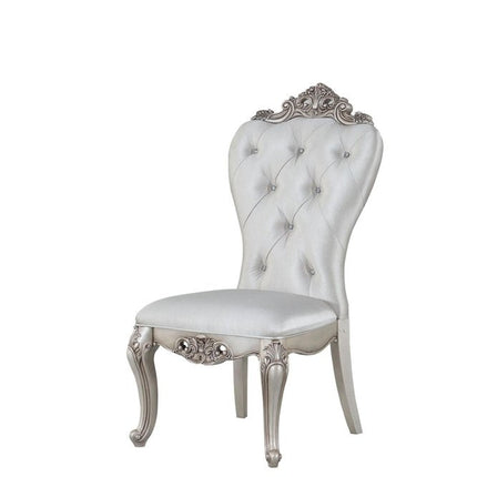 Set of Two Cream and Antiqued White Upholstered Fabric Queen Anne Back Dining Side Chairs HomeRoots