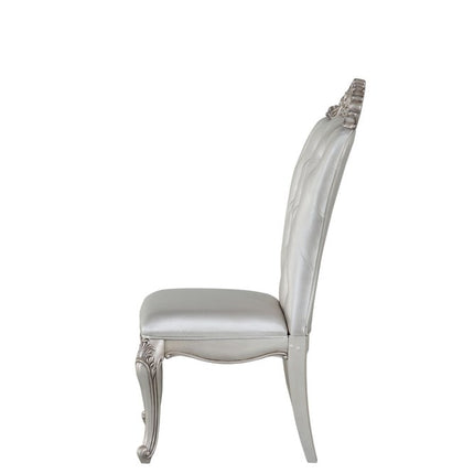 Set of Two Cream and Antiqued White Upholstered Fabric Queen Anne Back Dining Side Chairs