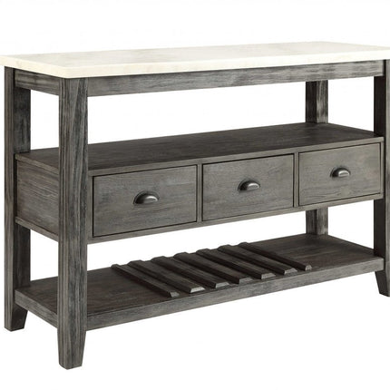 18" X 54" X 36" White Marble Gray Oak Wood Server HomeRoots