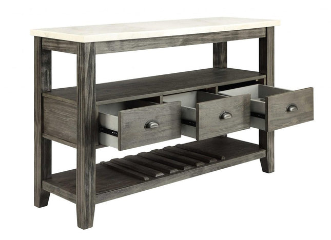 18" X 54" X 36" White Marble Gray Oak Wood Server HomeRoots