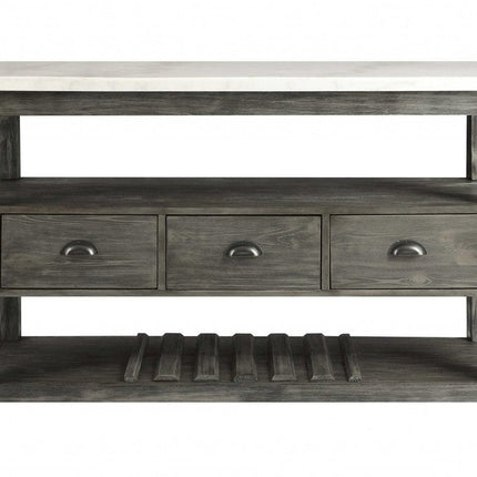 18" X 54" X 36" White Marble Gray Oak Wood Server HomeRoots