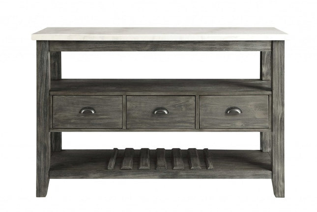 18" X 54" X 36" White Marble Gray Oak Wood Server HomeRoots