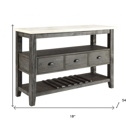 18" X 54" X 36" White Marble Gray Oak Wood Server HomeRoots
