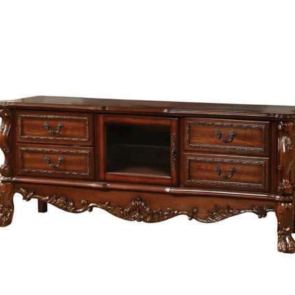 79" Brown Wood And Glass Carved Scrollwork Entertainment Center HomeRoots