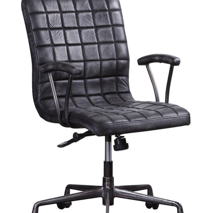 24" X 25" X 36" Vintage Black Top Grain Leather Aluminum Metal Upholstered (Seat) Casters Engineered Wood Executive Office Chair HomeRoots