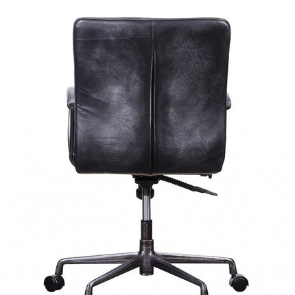 24" X 25" X 36" Vintage Black Top Grain Leather Aluminum Metal Upholstered (Seat) Casters Engineered Wood Executive Office Chair HomeRoots
