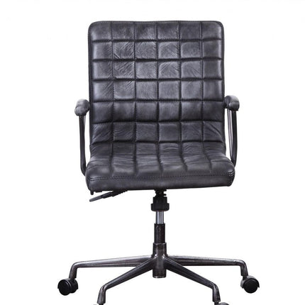 24" X 25" X 36" Vintage Black Top Grain Leather Aluminum Metal Upholstered (Seat) Casters Engineered Wood Executive Office Chair HomeRoots